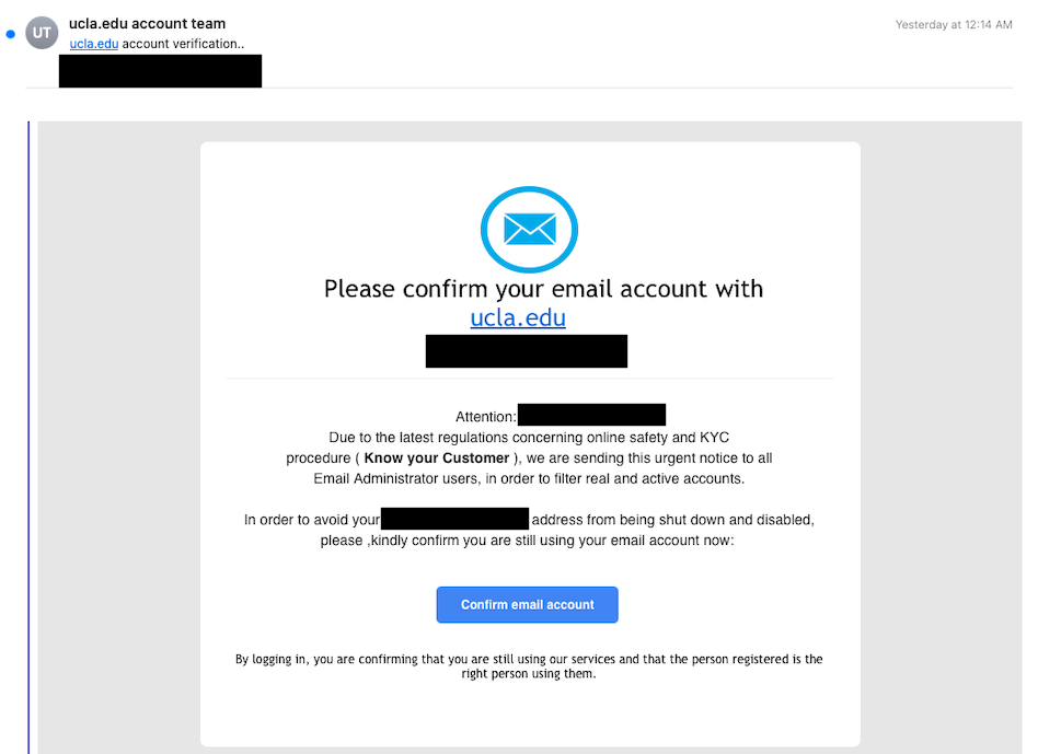Please confirm your email phishing email