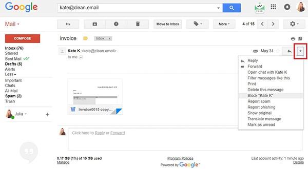blocking unwanted emails in gmail screenshot