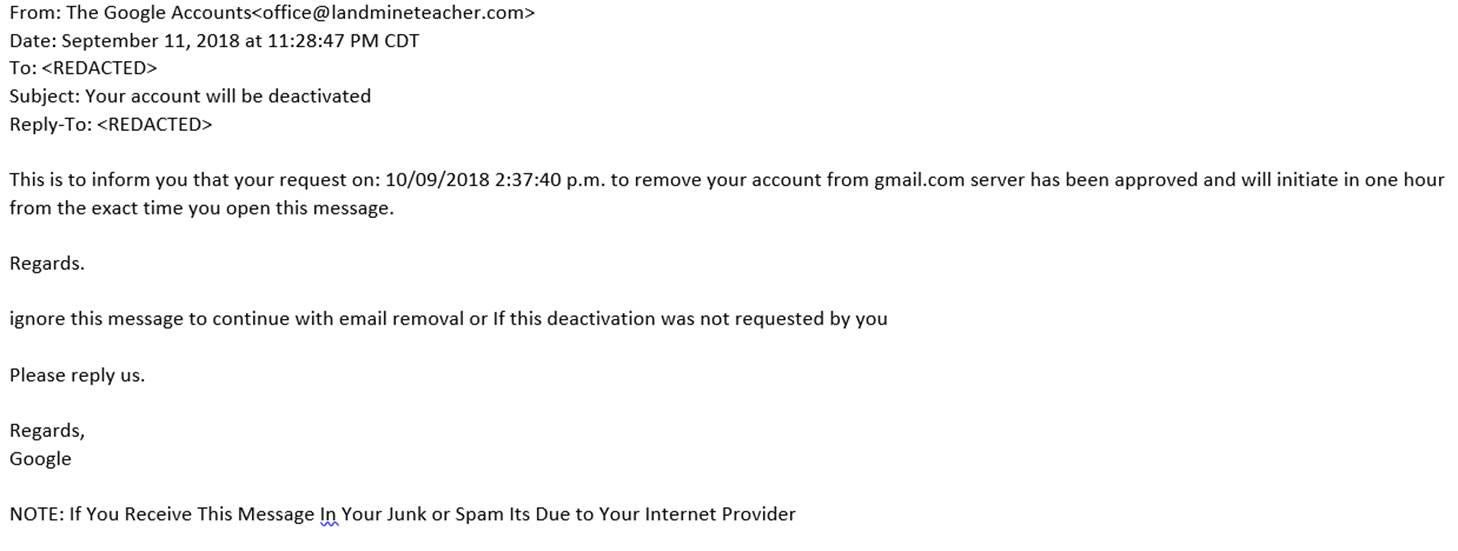 Google Accounts - Your Account Will Be Deactivated phish