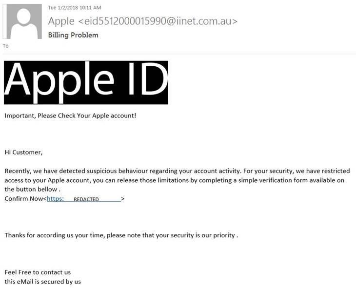 Billing problem (Apple ID) phish