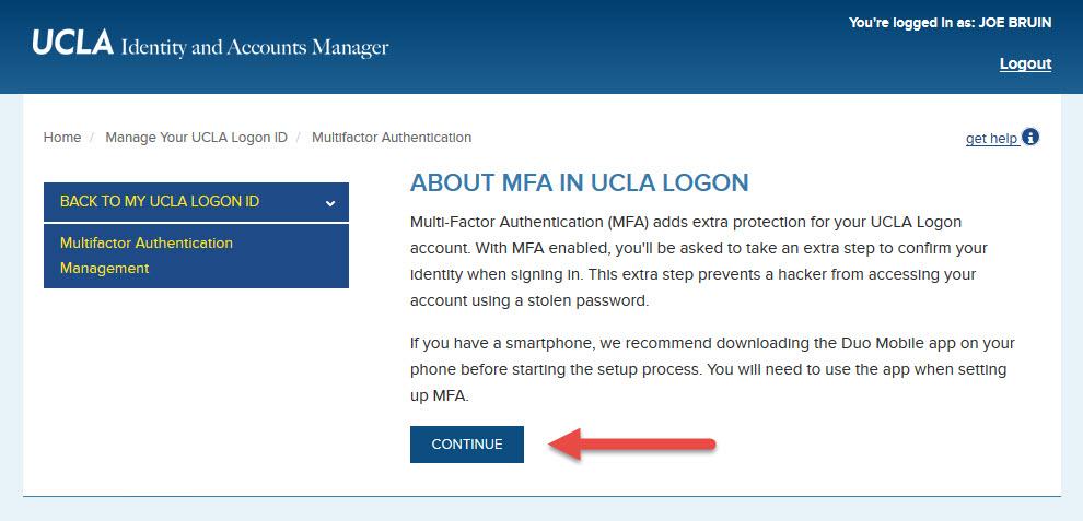 About MFA in UCLA Logon page screenshot