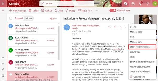 block unwanted emails in outlook