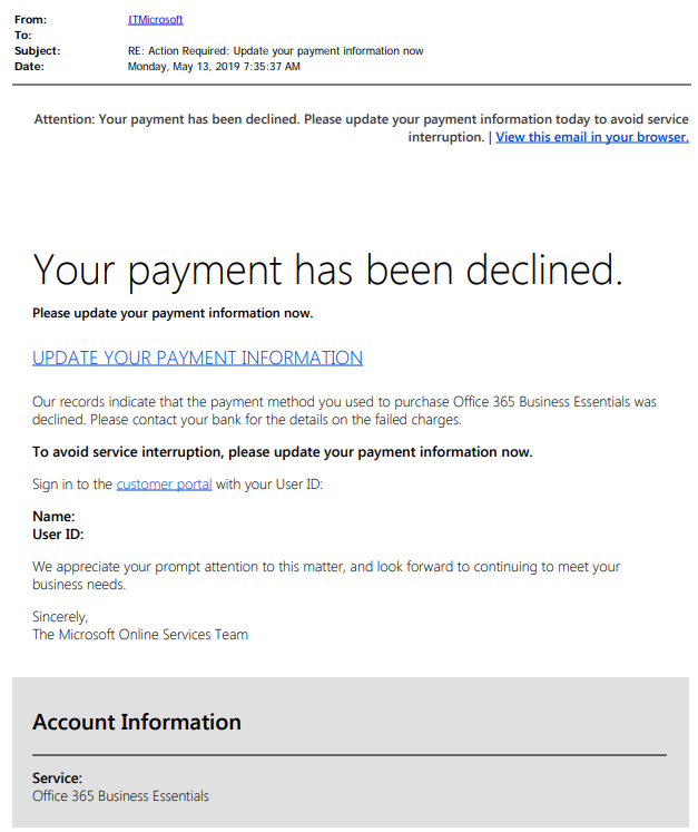 Payment information phish