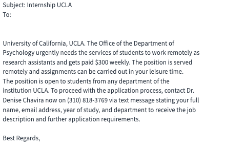 Job Opportunity Scams at UCLA