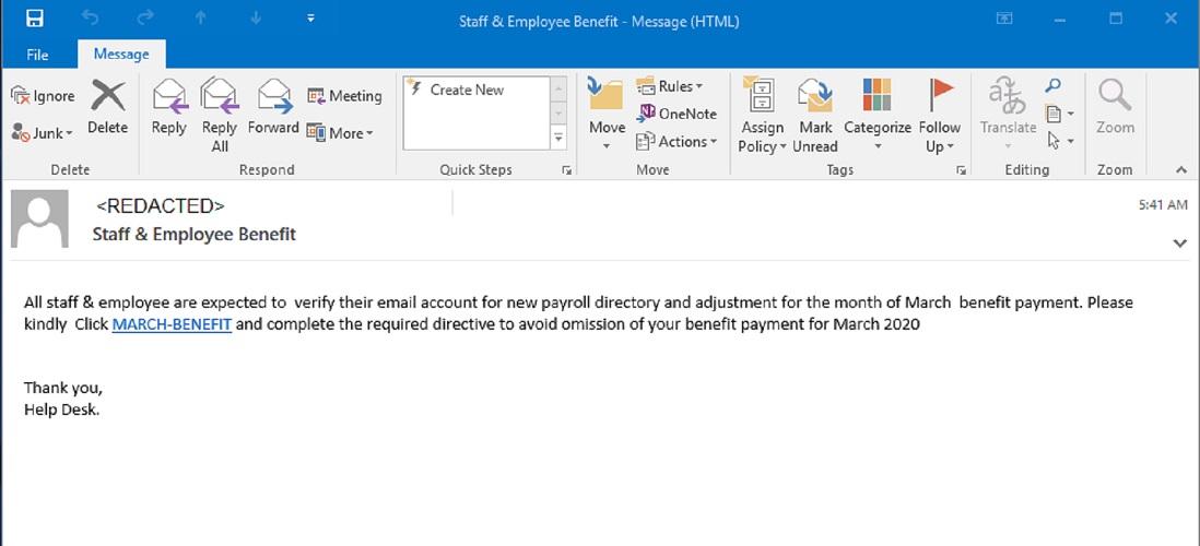 Staff and employee benefit phish