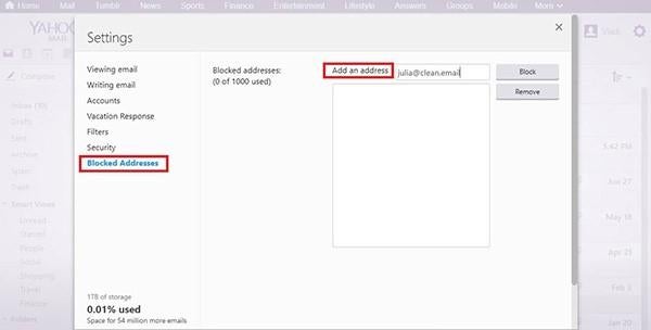 How to block emails on Yahoo